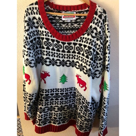 Festified Other - Festified Men's Ugly Christmas Sweater White/Red/Black Reindeer, Trees Size 5XL